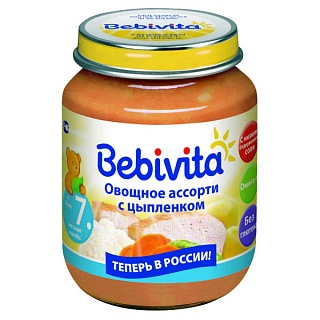 Бебивита Пюре овощное ассорти с цыпленком 100г